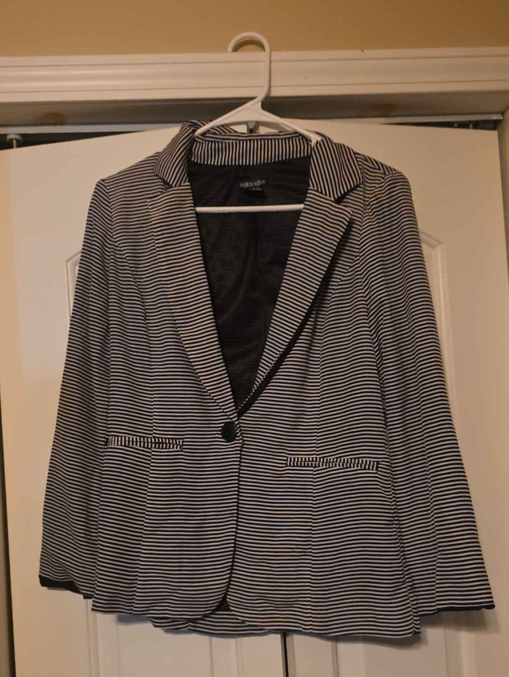 5/$25 Stoosh Black and White Striped Women's Blazer